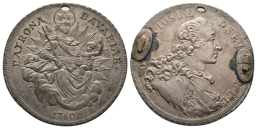  Bayern, Lauersche Nachprägung d. Madonnentalers 1760; gelocht; Nadelspuren; 21,47 g; Ø 42,07 mm   