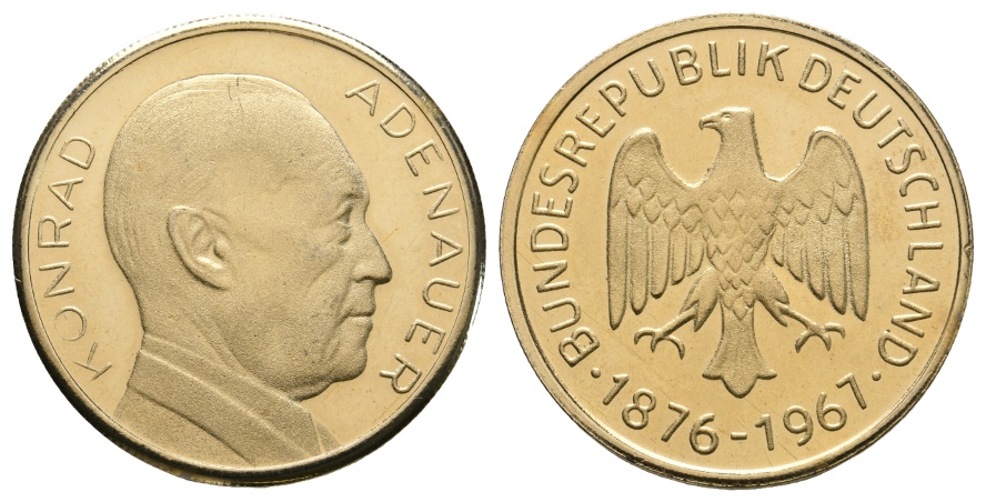  Medaille 1967; Konrad Adenauer; vergold. Bronze; 16,72 g; Ø 35,67 mm   