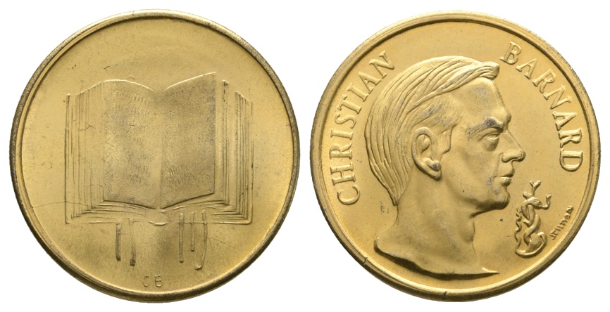  Medaille; Christian Barnard; vergold. Bronze; 7,95 g; Ø 28,73 mm   