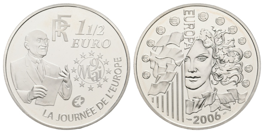  Frankreich; 1 1/2 Euro 2006; Robert Schuman; 22,37 g; Ø 37,05 mm   