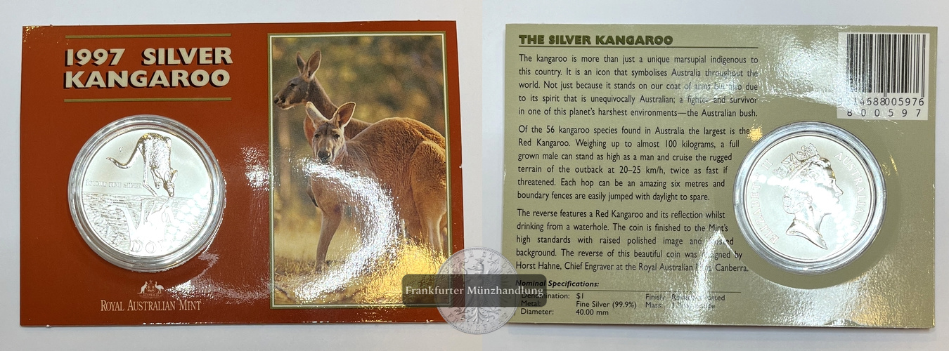  Australien 1 Dollar Silver Kangaroo 1997 im Original-Blister FM-Frankfurt Feinsilber: 31,1g   