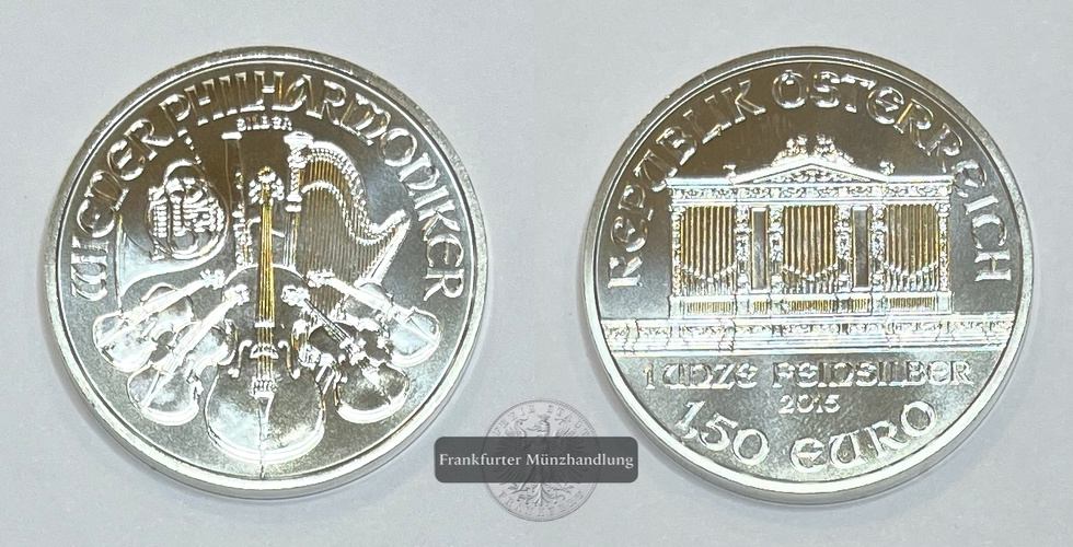  Österreich 1,50 Euro Wiener Philharmoniker 2015 FM-Frankfurt  Feinsilber: 31g   