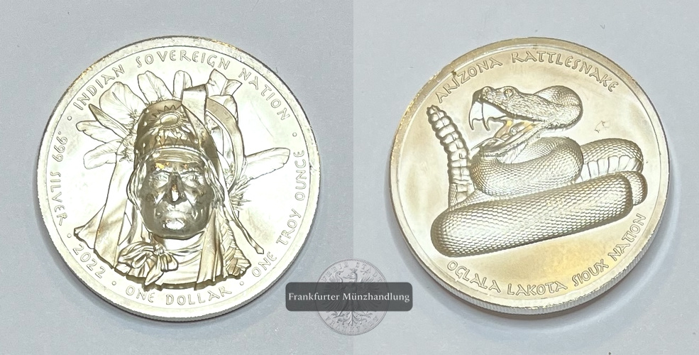 Stamm Sioux 1 Dollar 2022 Fantasie-Währung FM-Frankfurt Feinsilber: 31g   