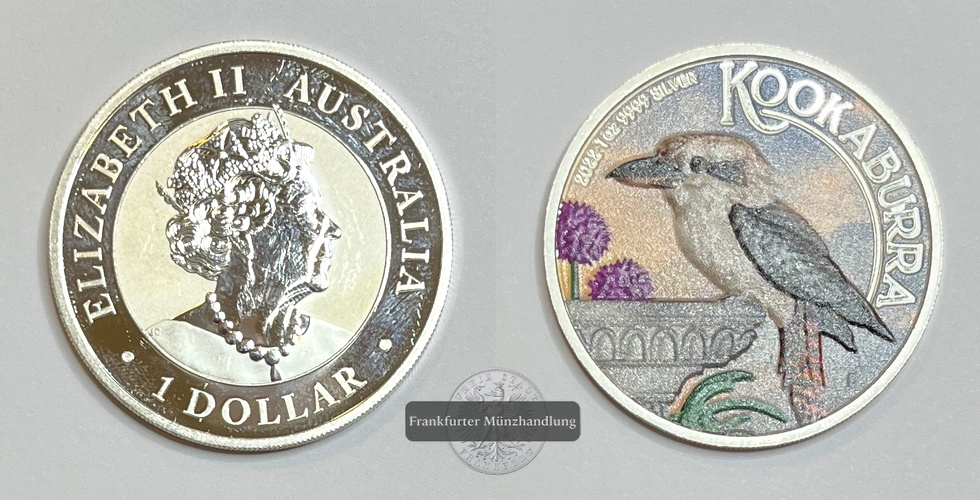  Australien 1 Dollar Australian Kookaburra 2022 Coloriert FM-Frankfurt Feinsilber: 31,1g   