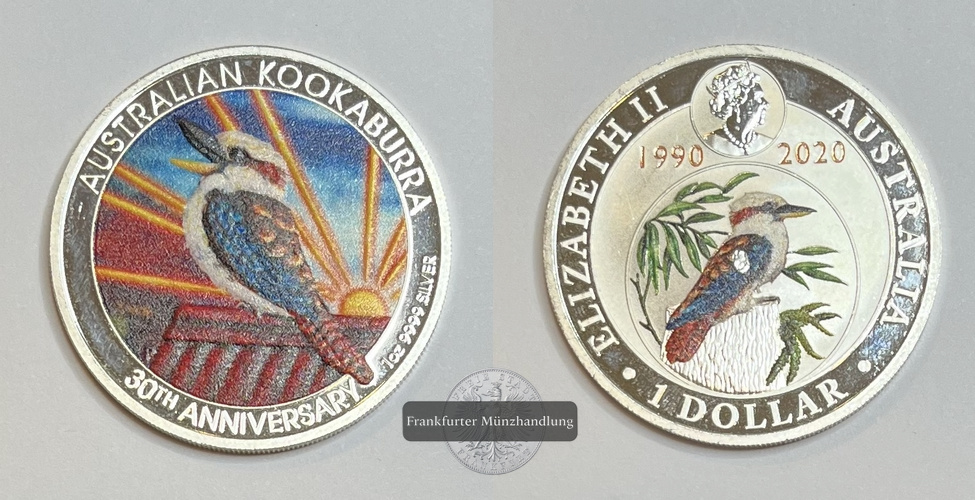  Australien 1 Dollar Kookaburra 2020 30th Anniversary Coloriert FM-Frankfurt Feinsilber: 31,1g   
