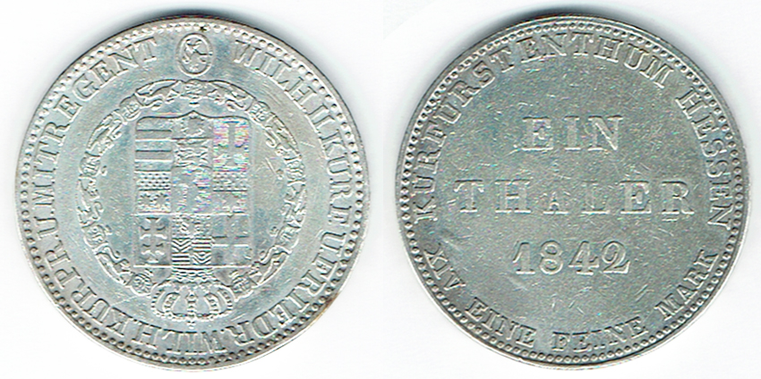  SZAIVERT ALTDEUTSCHLAND KURFÜRSTENTUM HESSEN TALER 1842   