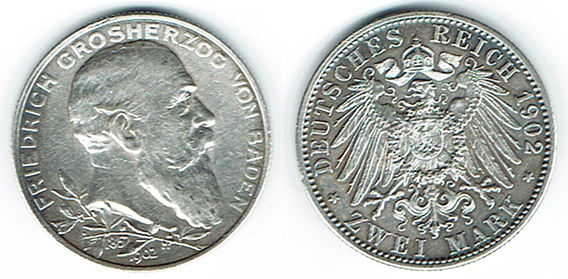  SZAIVERT DEUTSCHES KAISERREICH GROSSHERZOGTUM BADEN 2  MARK 1902 G REGIERUNGSJUBILÄUM   