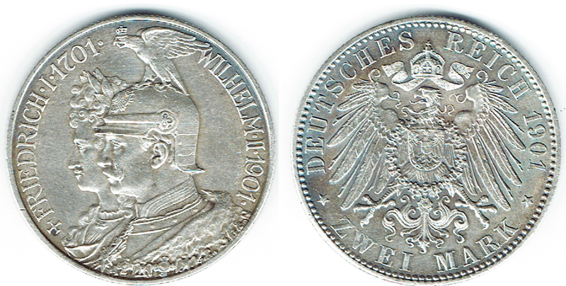  SZAIVERT DEUTSCHES KAISERREICH KÖNIGREICH PREUSSEN 2 MARK 1901 JUBILÄUM   