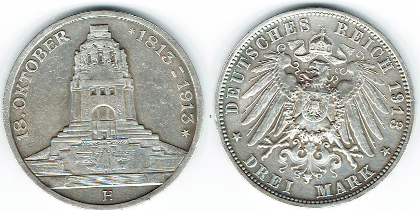  SZAIVERT DEUTSCHES KAISERREICH KÖNIGREICH SACHSEN 3 Mark 1913 E FRIEDRICH AUGUST III.   