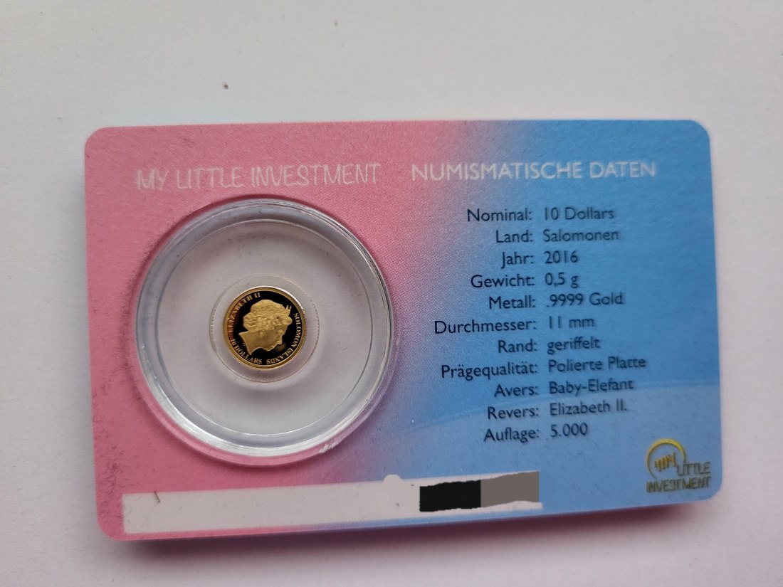  10 Dollar 2016 Goldmünze Elefant 0,5g 9999 Solomon Island Spittalgold9800 (5525   