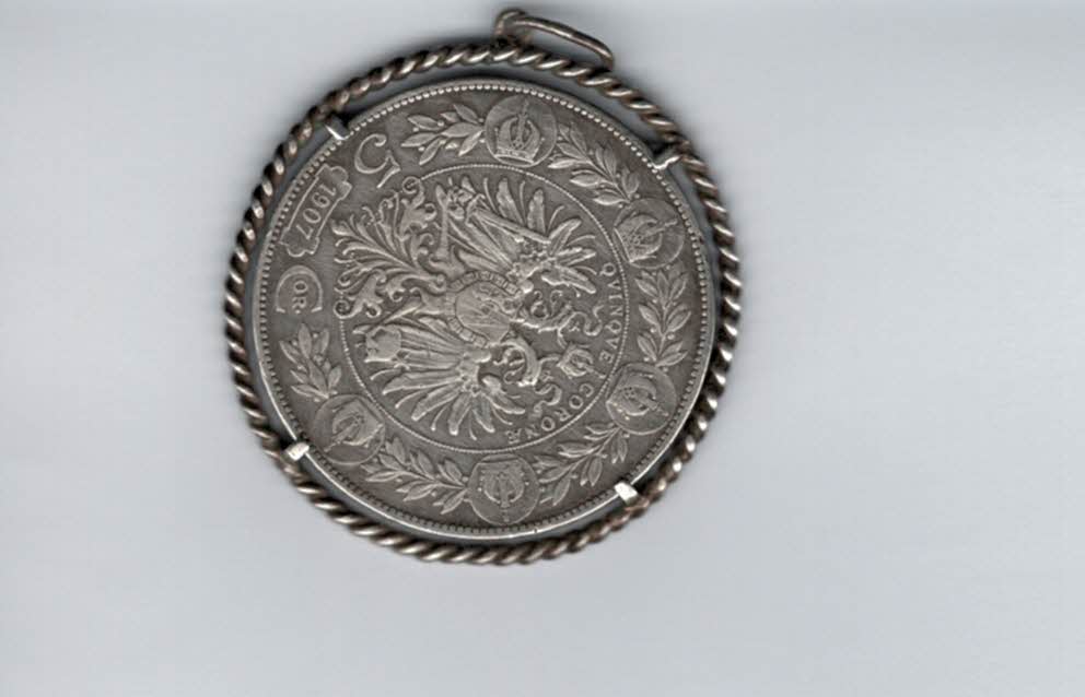  5 Kronen 1907 Anhänger silber 26,6g Kronenwährung Österreich Spittalgold9800 (3469)   