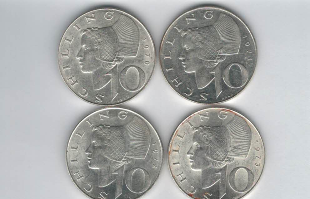  10 Schilling 1970 1971 1972 1973 Ag silber á 4,8g fein Österreich 2. Republik Spittalgold9800 (4785)   