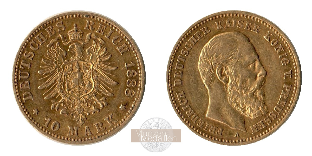 Deutsches Kaiserreich, Preussen. MM-Frankfurt Feingewicht: 3,58g Gold Friedrich III, 10 Mark 1888 A 