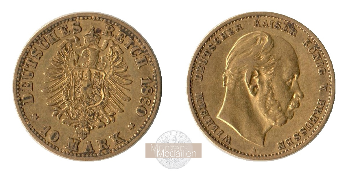 Preussen, Kaiserreich  10 Mark MM-Frankfurt KM#504 Feingold: 3,58g Wilhelm I 1880 A 