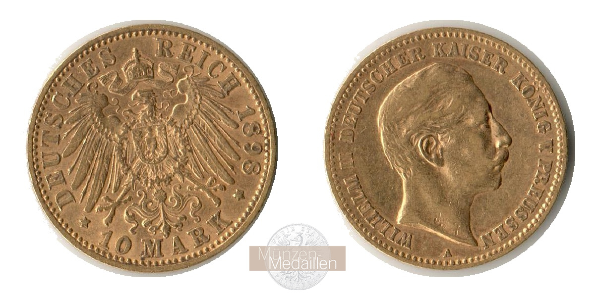 Deutsches Kaiserreich, Preussen MM-Frankfurt KM#520 Feingold: 3,58g Wilhelm II 10 Mark 1898 A 