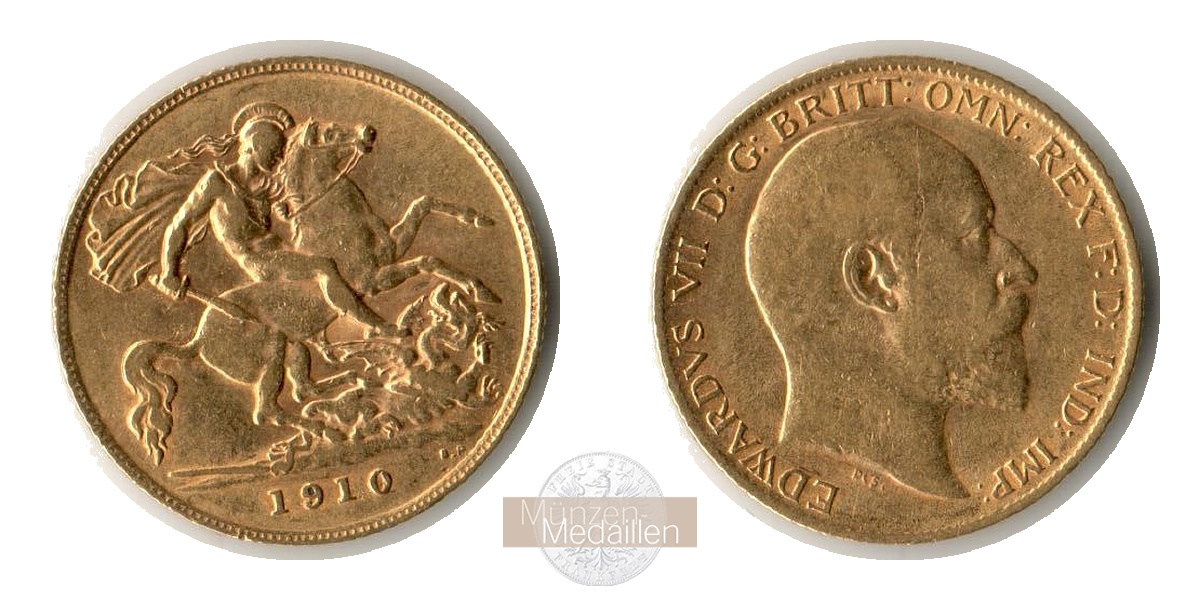  Vereinigtes Königreich, Edward VII.  1/2 Sovereign 1910.  MM-Frankfurt  Feingold: 3,66g   
