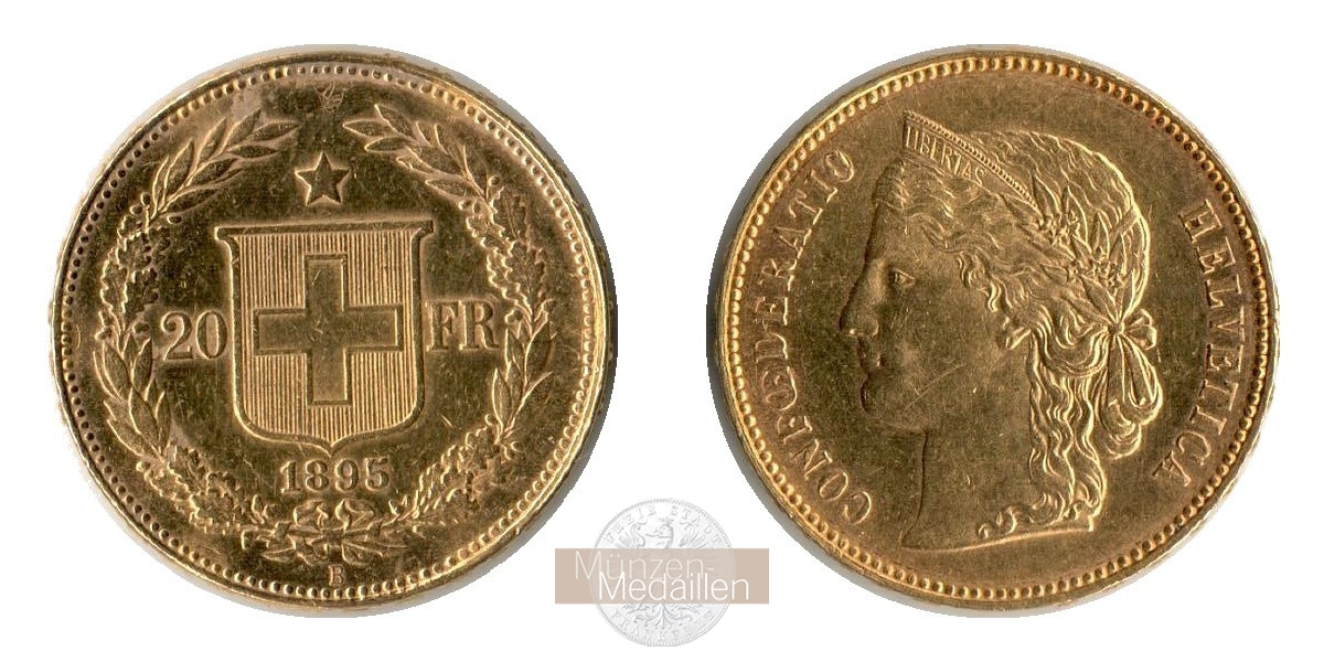  Schweiz 20 Francs 1895 (1883-1896) B (Libertas) MM-Frankfurt KM#31 Feingold: 5,81g   