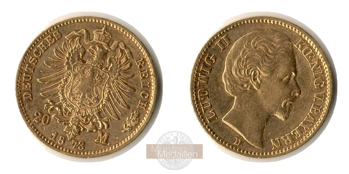 Dt. Kaiserreich, Bayern Ludwig II. MM-Frankfurt KM#894 Feingold: 7,17g 20 Mark 1873 D 