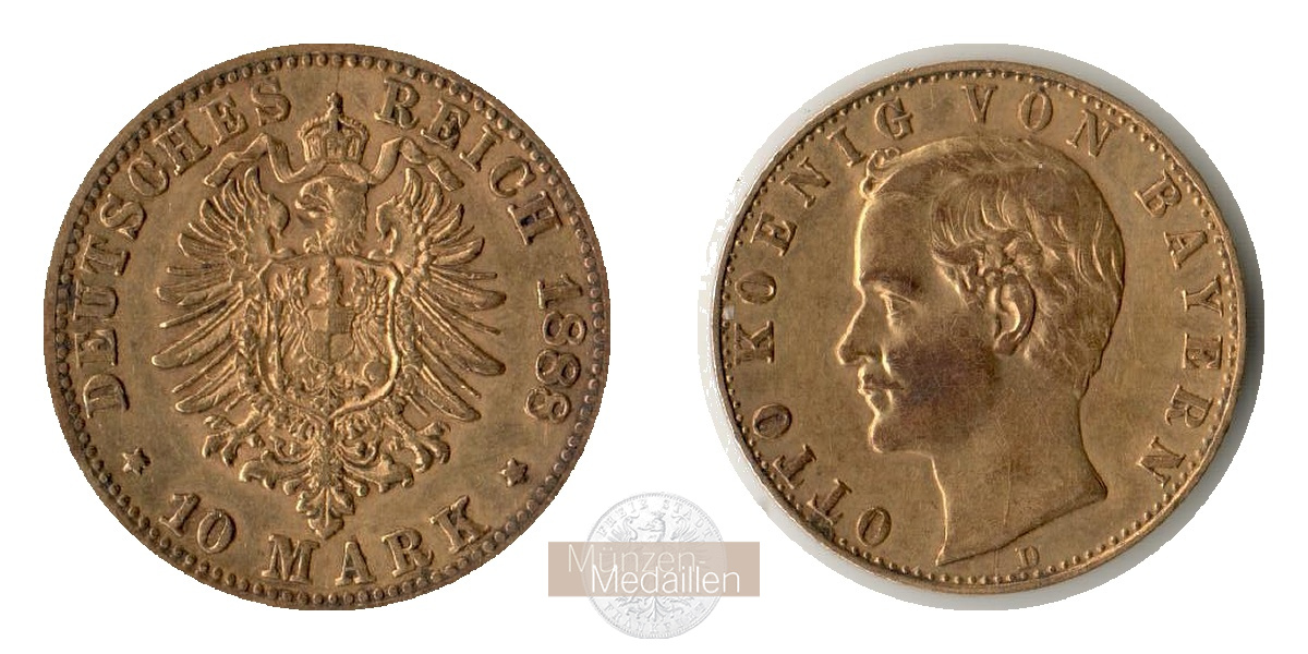 Deutsches Kaiserreich, Bayern. MM-Frankfurt Feingold: 3,58g 10 Mark 1888 D  