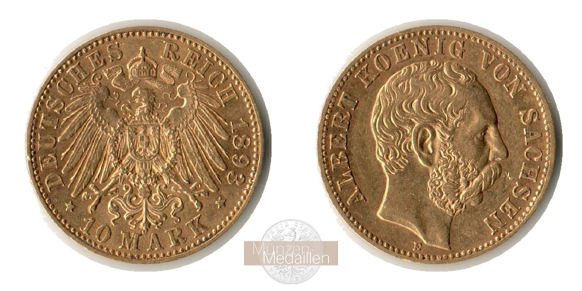 Dt. Kaiserreich Sachsen, Albert MM-Frankfurt KM#1247 Feingold: 3,58g 10 Mark (1891-1902) 1893 E 