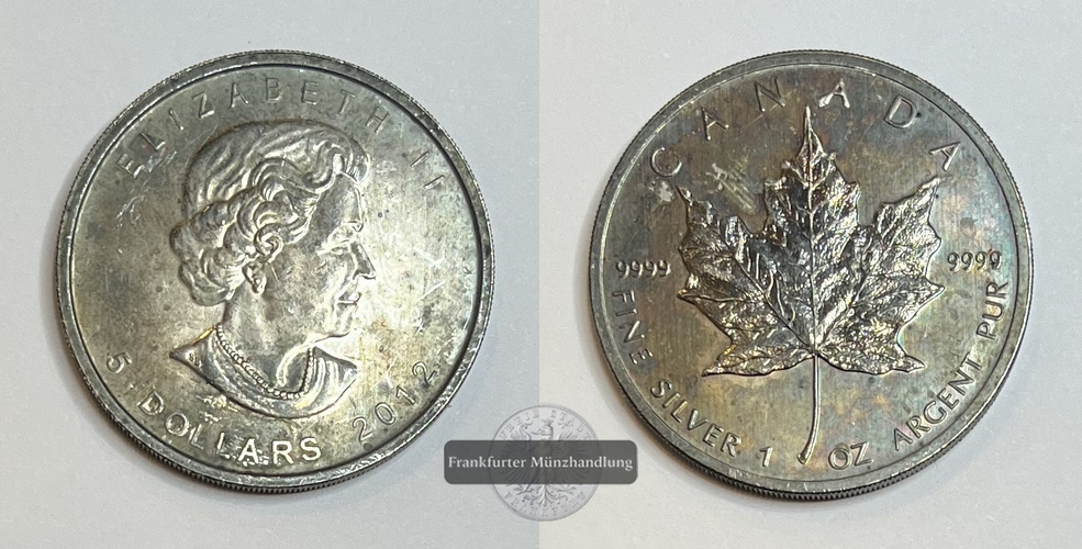  Kanada 5 Dollar 2012 Maple Leaf FM-Frankfurt Feinsilber: 31,1g   