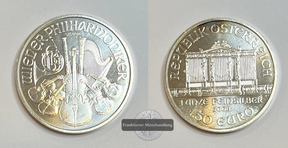  Österreich 1,50 Euro Wiener Philharmoniker 2008 FM-Frankfurt  Feinsilber: 31g   