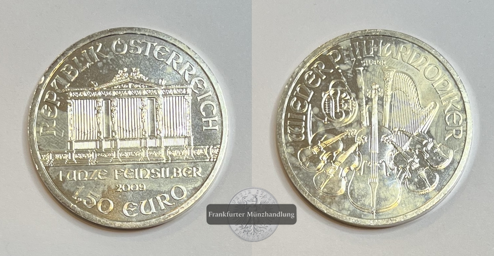  Österreich 1,50 Euro Wiener Philharmoniker 2009 FM-Frankfurt  Feinsilber: 31g   