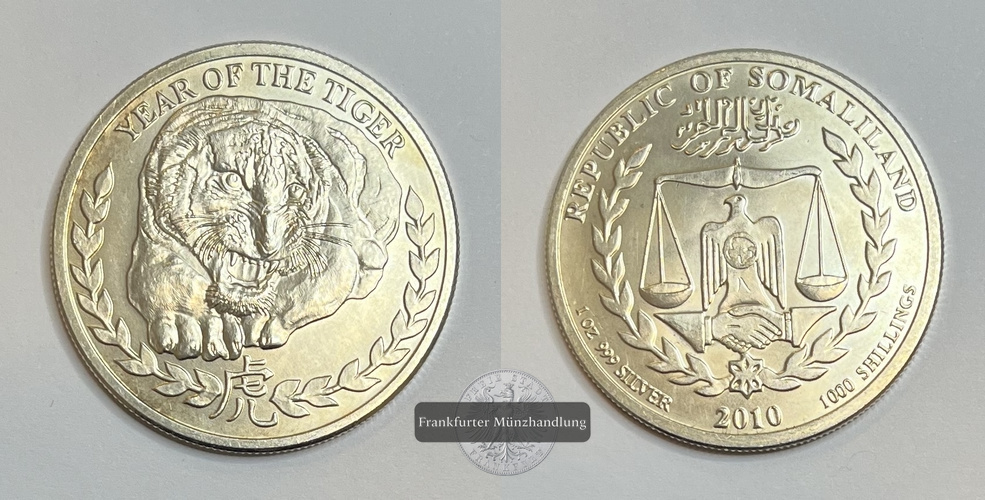  Somalia  1000 Schilling 2010 Year of Tiger FM-Frankfurt KM#20 Feinsilber: 31,1g   