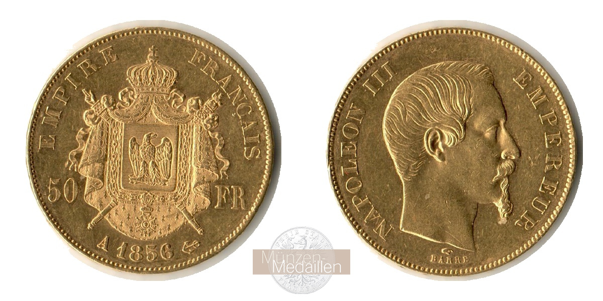 Frankreich MM-Frankfurt Feingold: 14,52g 50 Francs 1856 A 