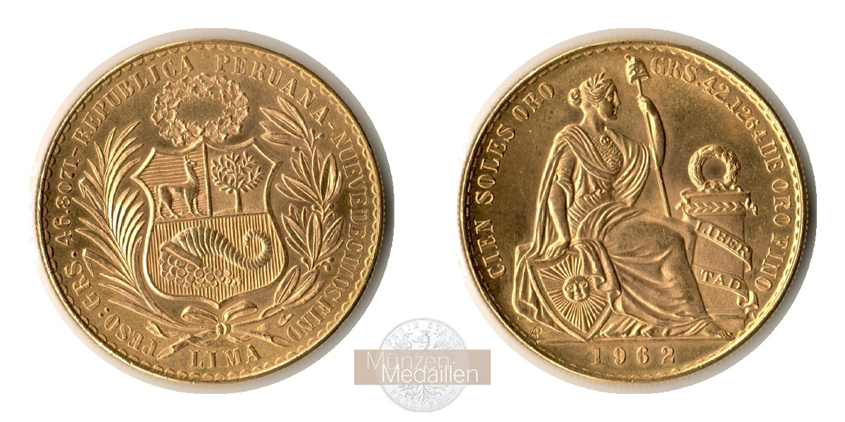Peru MM-Frankfurt Feingewicht: 42,13g Gold 100 Soles 1962 