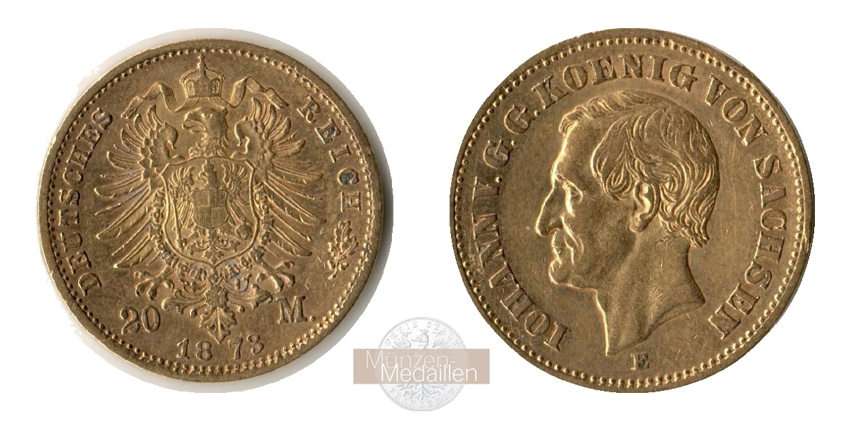 Dt. Kaiserreich Sachsen, Johann MM-Frankfurt KM#1233 Feingold: 7,17g 20 Mark (1872-1873) 1873 E 