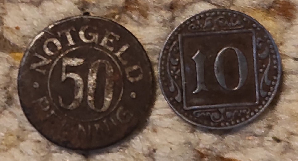  Deutschlans 2 Münzen Notgeld, 50 Pfennig Weissenfels 1918, 10 Pfennig Münster 1918   