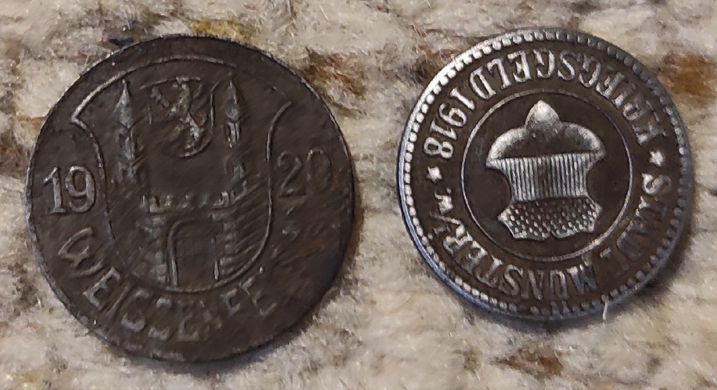  Deutschlans 2 Münzen Notgeld, 50 Pfennig Weissenfels 1918, 10 Pfennig Münster 1918   