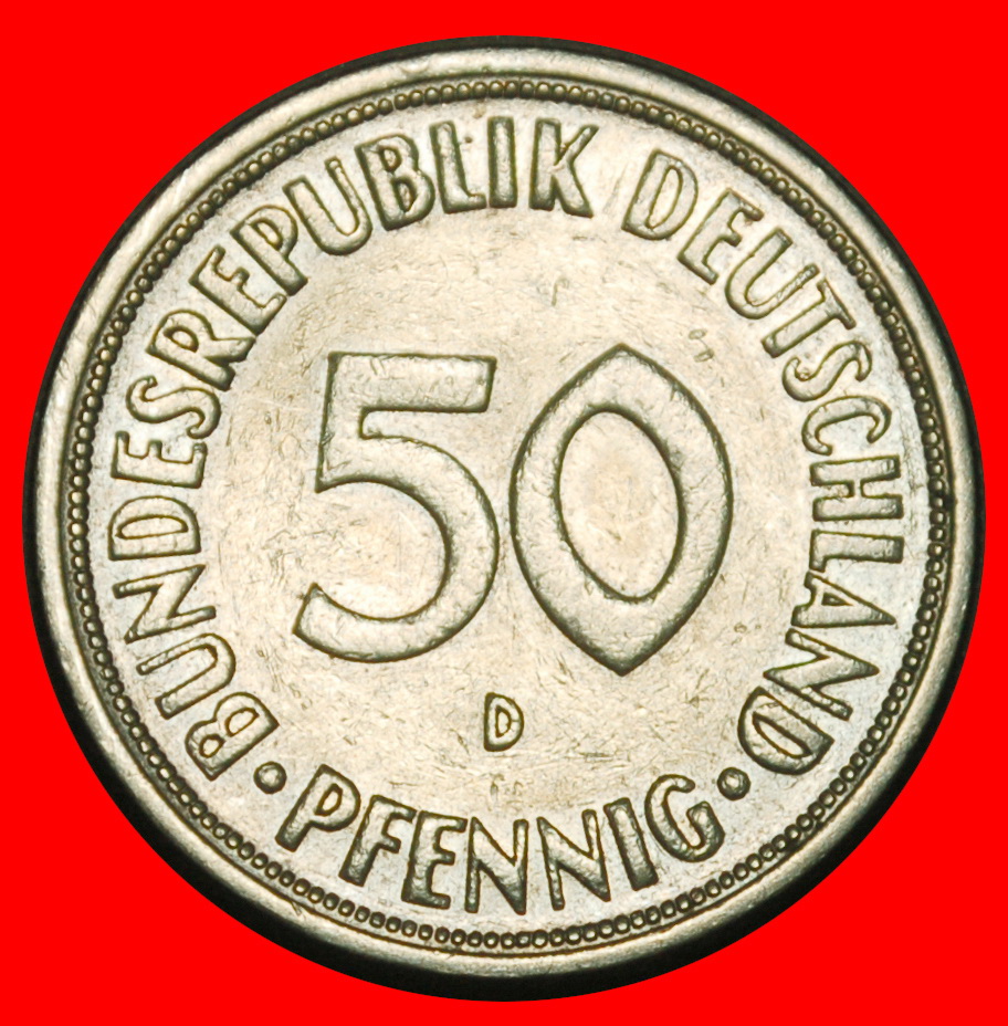 Ⰺ NOT COMMUNIST (1949-2001): GERMANY★50 PFENNIGS 1950D BAVARIA! DIES I B r!★LOW START ★ NO RESERVE!