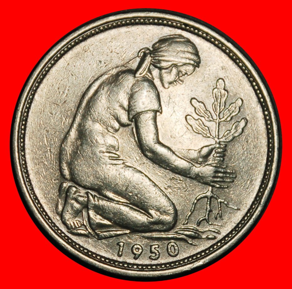  Ⰺ NOT COMMUNIST (1949-2001): GERMANY★50 PFENNIGS 1950D BAVARIA! DIES I B r!★LOW START ★ NO RESERVE!   