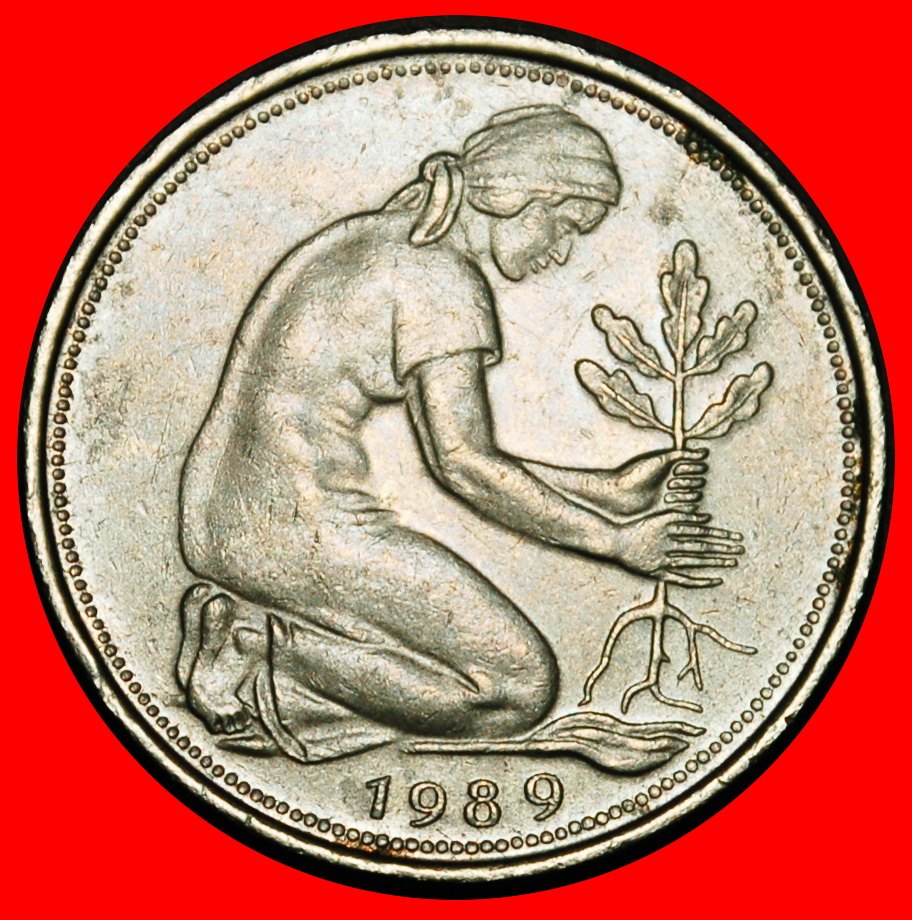  Ⰺ NOT COMMUNIST (1949-2001):GERMANY★50 PFENNIGS 1989D BAVARIA! DIES III2 E p★LOW START ★ NO RESERVE!   