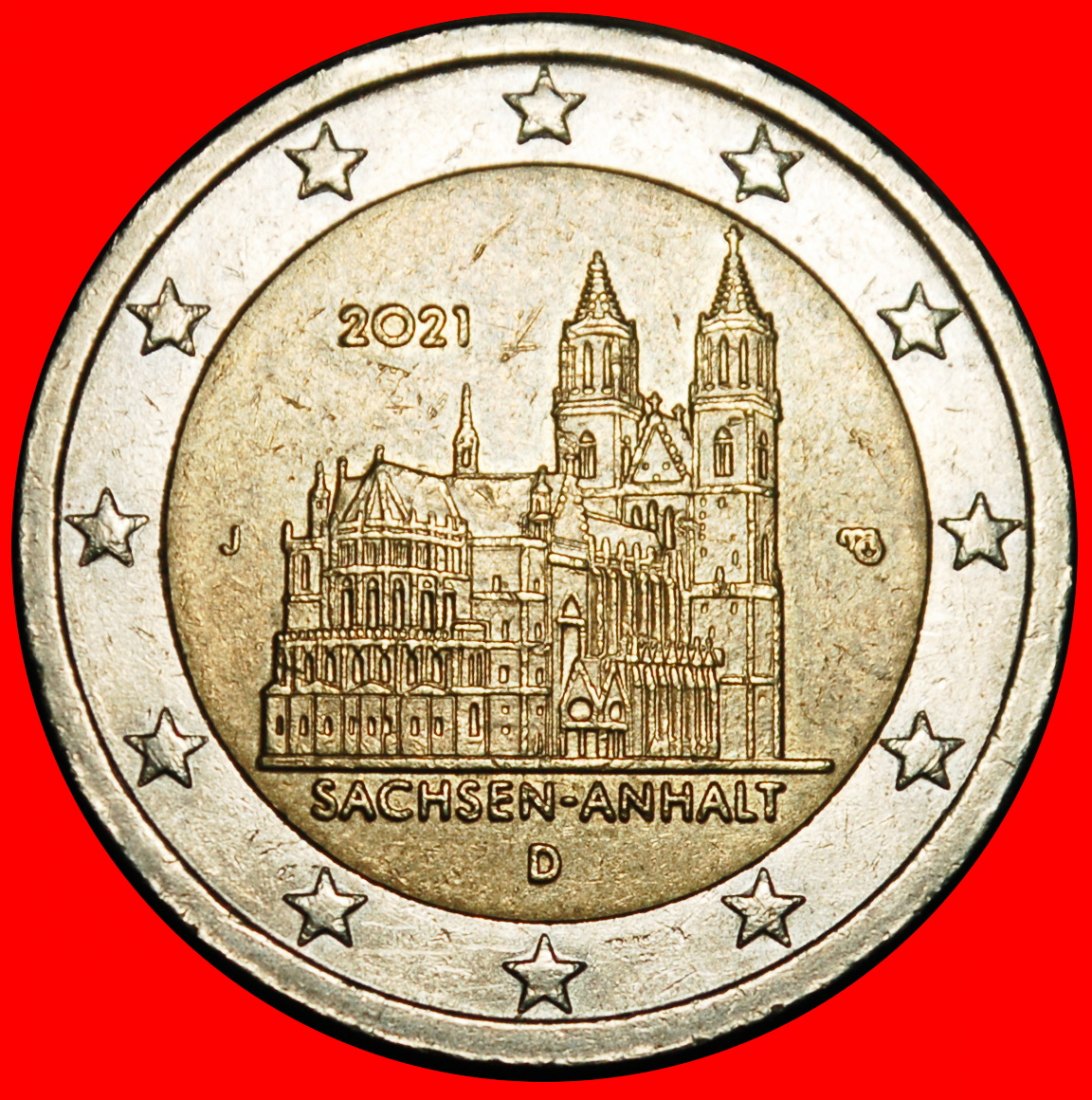 Ⰺ SAXONY-ANHALT: GERMANY ★2 EUROS 2021J HAMBURG! NON-PHALLIC 2007-2026★DIE I★LOW START ★ NO RESERVE!