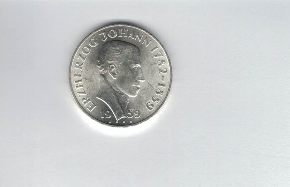  25 Schilling 1959 Erzherzog Johannes silber 10,4g fein Österreich Spittalgold9800 (4588/5)   