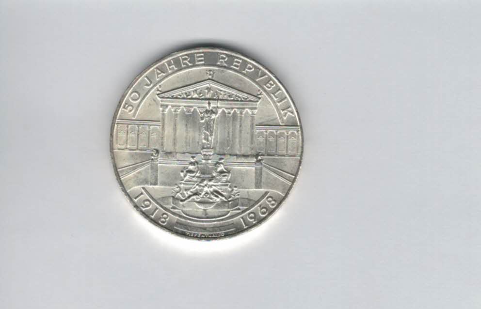  50 Schilling 1968 50 Jahre Republik silber 18g fein Österreich Spittalgold9800 (4584/7)   