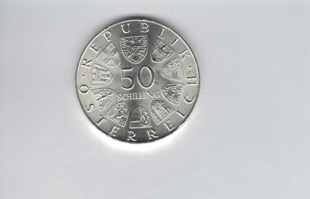  50 Schilling 1973 Bummerlhaus in Steyr 500 Jahre Ag/18g fein Österreich Spittalgold9800 (4584/14)   
