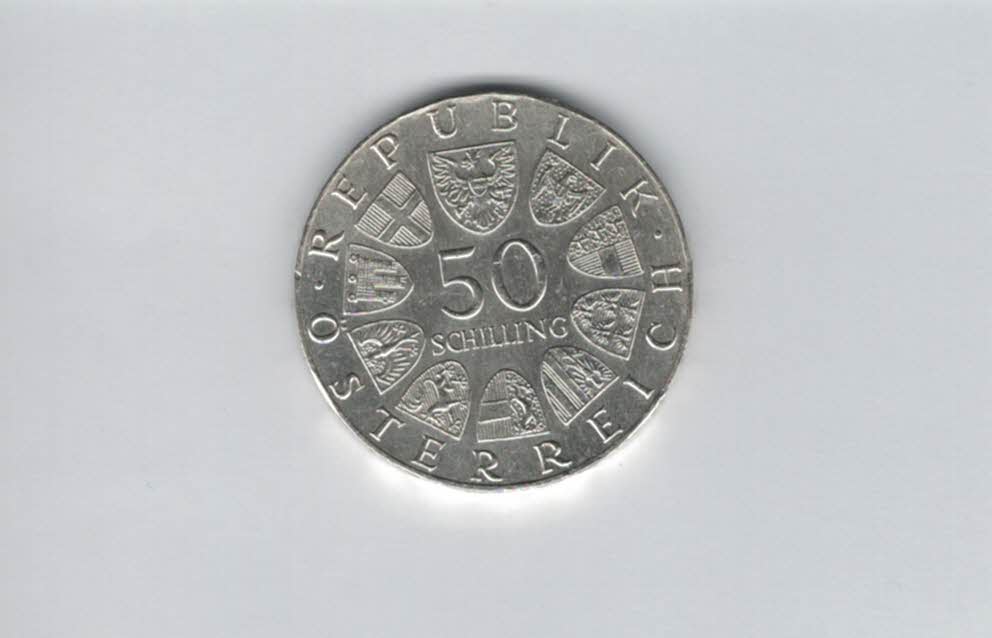  50 Schilling 1974 Gendarmerie seit 125 Jahren Ag 12,8g fein Österreich Spittalgold9800 (4504/2)   