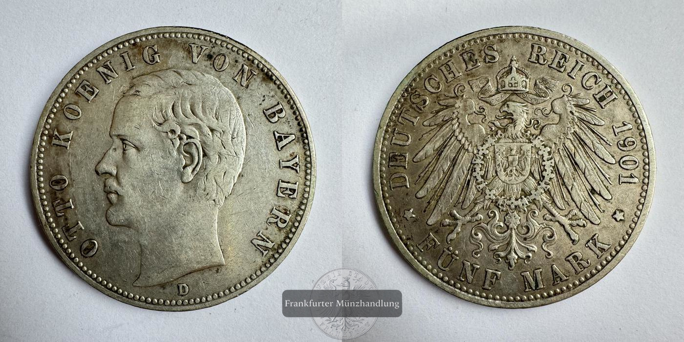  Deutsches Kaiserreich Bayern 5 Mark 1901 D FM-Frankfurt KM#915 Feinsilber: 25g   