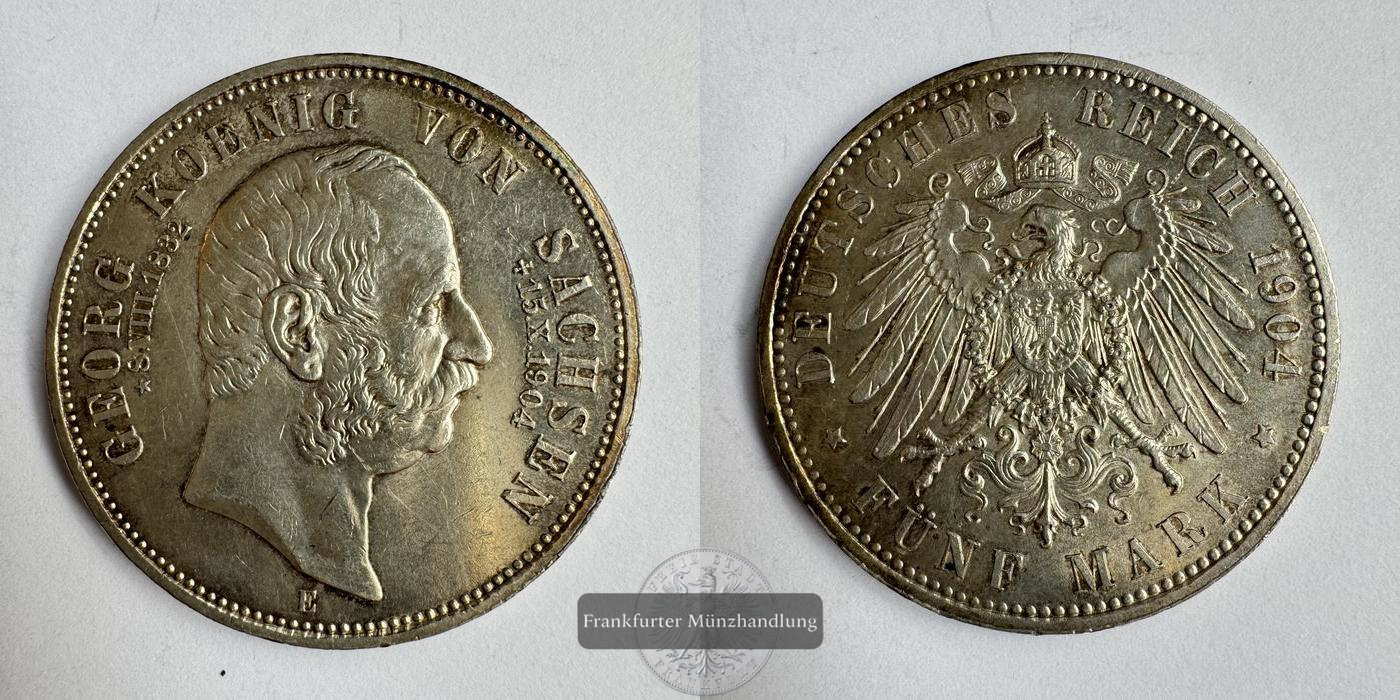  Dt. Kaiserreich 5 Mark George 1904 'E' FM-Frankfurt KM#1262 Feinsilber: 25g   