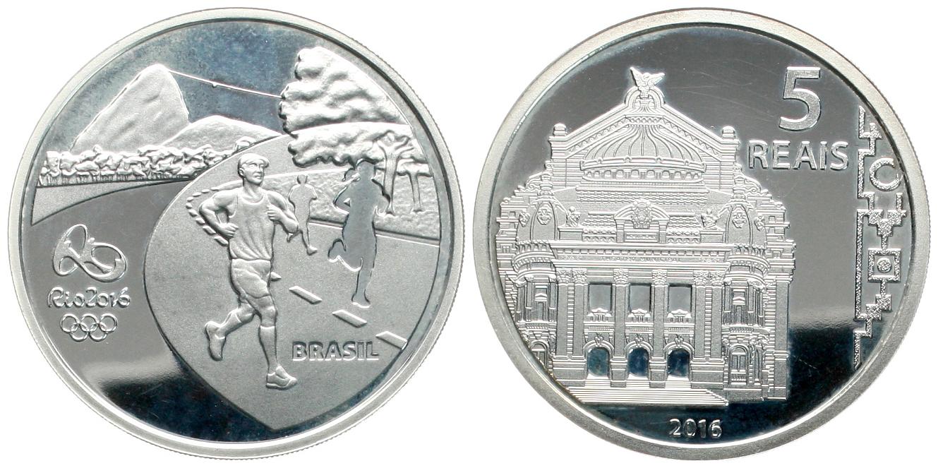  Brasilien: 5 Reals 2016, Olympiade in Rio de Janeiro, pp, näheres unten!   