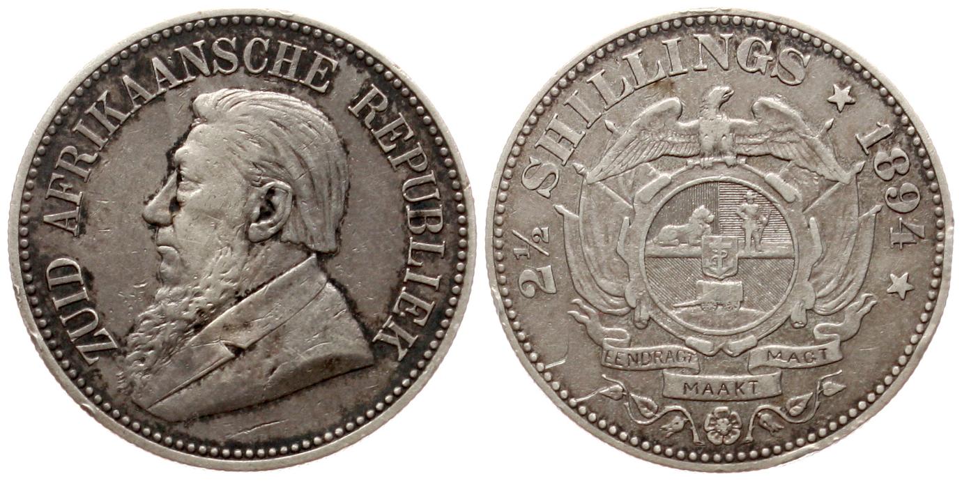  Südafrika: 2,5 Shillings 1894, Burenrepublik, Paul Kruger ss   