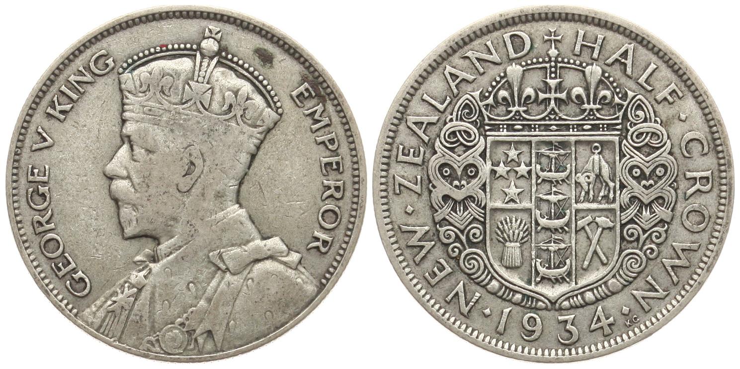  Neuseeland: Georg V.,  half Crown 1934, Silber, näheres unten!   