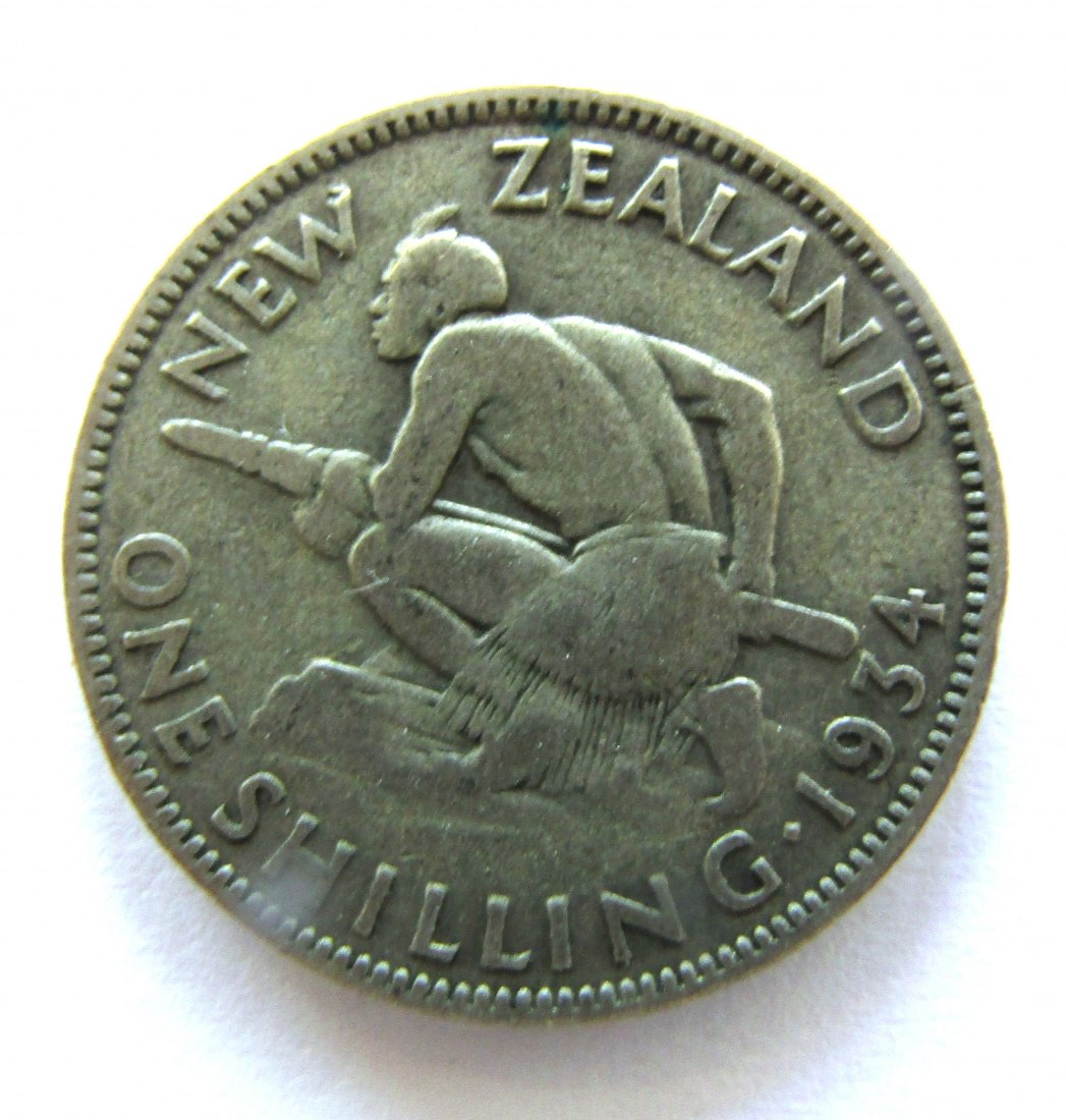  Neuseeland: Georg V., 1 Shilling 1934, Silber, siehe unten!   