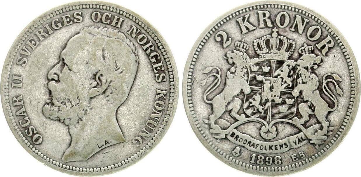  Schweden: Oscar II., 2 Kronor 1898 EB, Kursmünze   