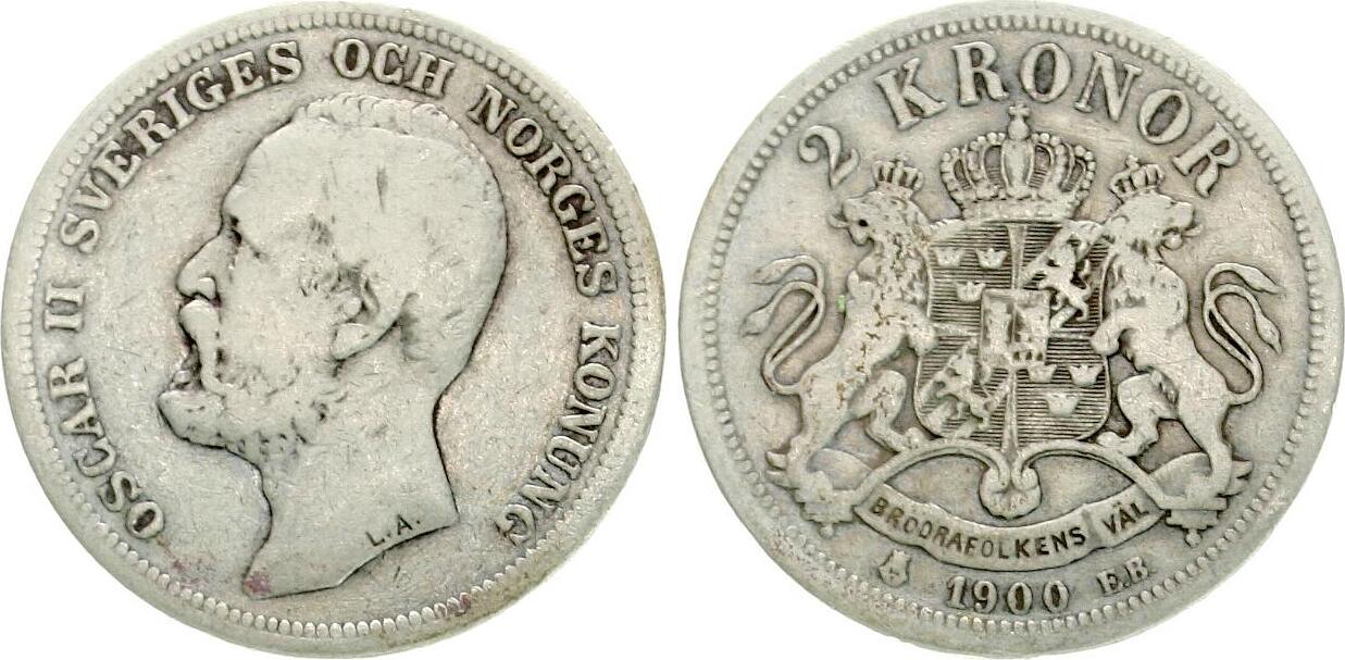  Schweden: Oscar II., 2 Kronor 1900 EB, Kursmünze   