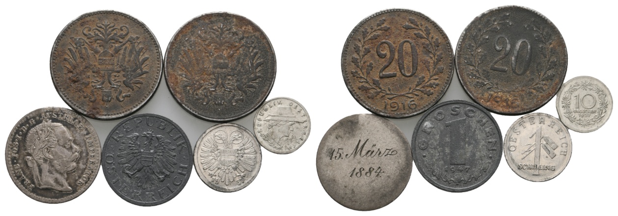  Ausland; Österreich; Lot Kleinmünzen (6 Stück)   